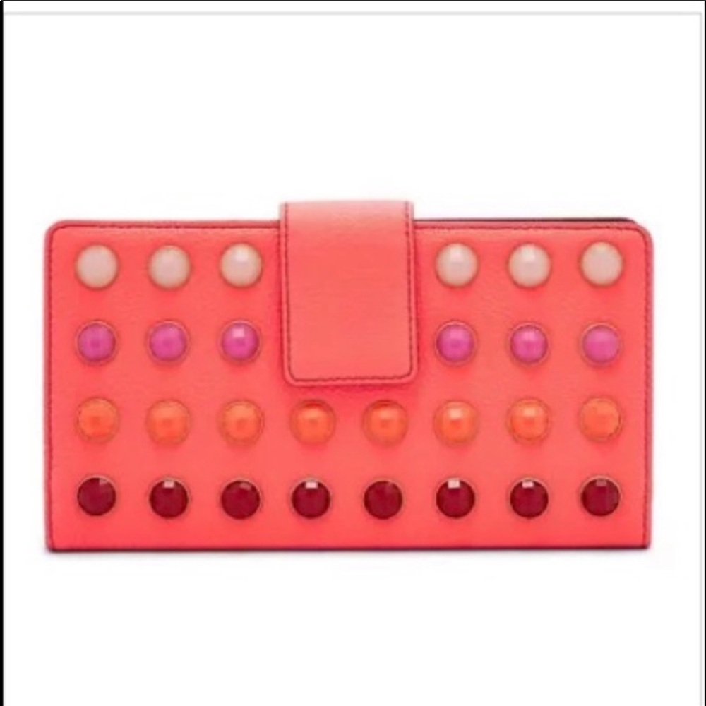 Beautiful Beaded Neon Coral Fossil Travel Wallet🌸